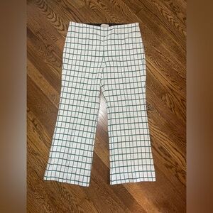 Anthropologie Green and White Checkered cropped flare pants